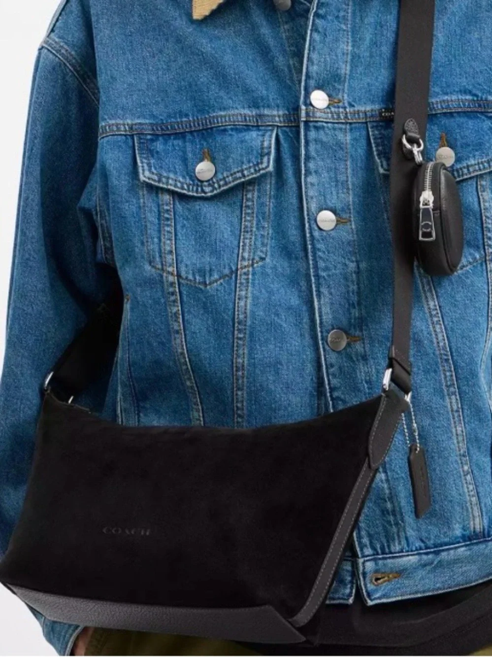Coach Small Finn Crossbody Bag With Pouch in Black Suede NWT